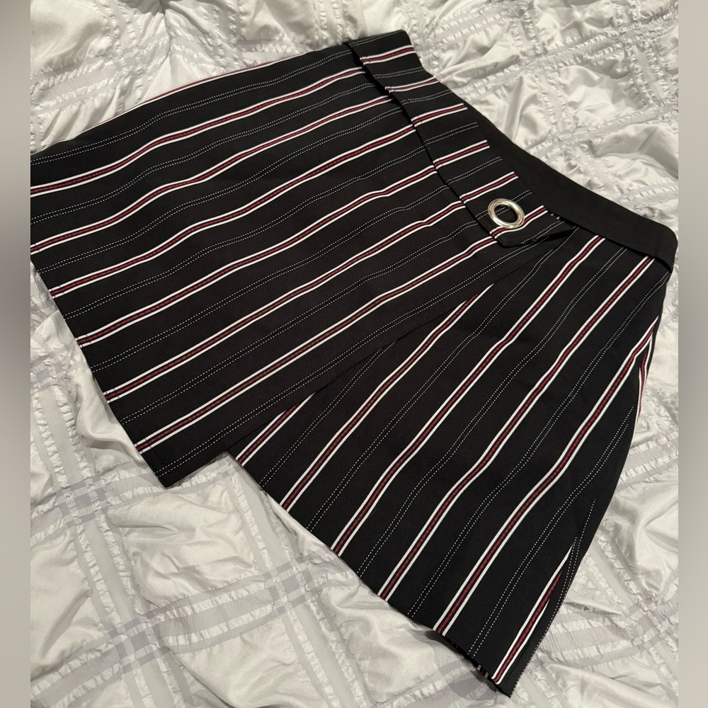 Asymmetrical, Pinstripe High Waist Mini Skirt
